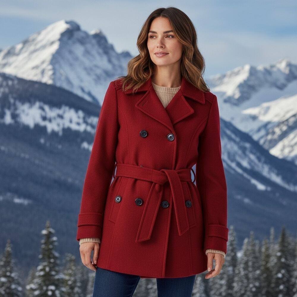Croft & Barrow Woomen's XL Red Wool Blend Double Breasted Peacoat Jacket
